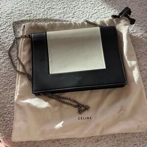 Celine Paris Frame Two-Tone Black and Cream Crossbody Bag Wallet On A Chain